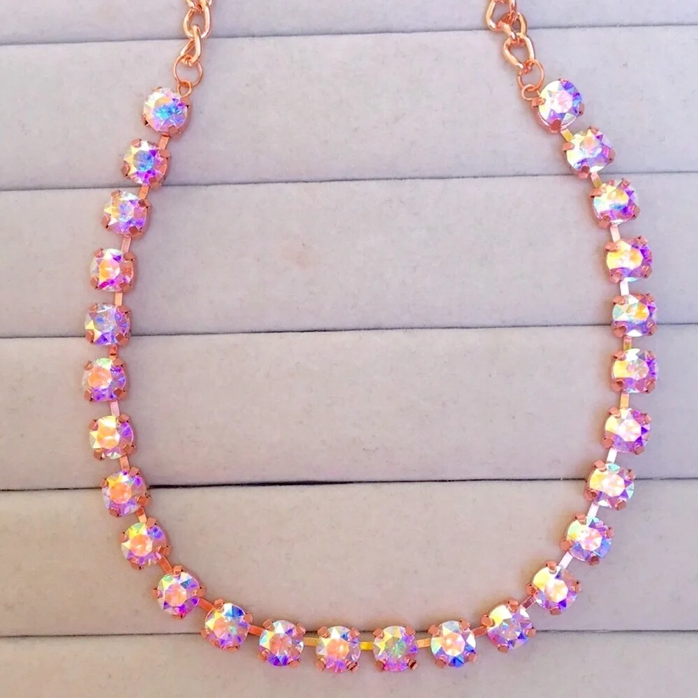 Aurora Borealis + Rose Gold Crystal Tennis Statement Necklace
